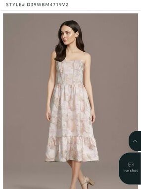David's Bridal Strapless Floral Midi Dress in Blush and Cream